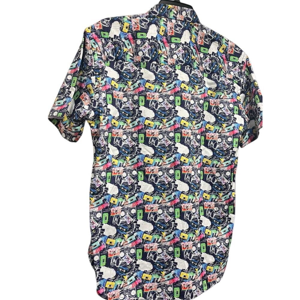 LUCHIANO VISCONTI BLACK Retro 80s Cassette Short Sleeve Shirt | Mens S Multi NWT - Picture 4 of 9